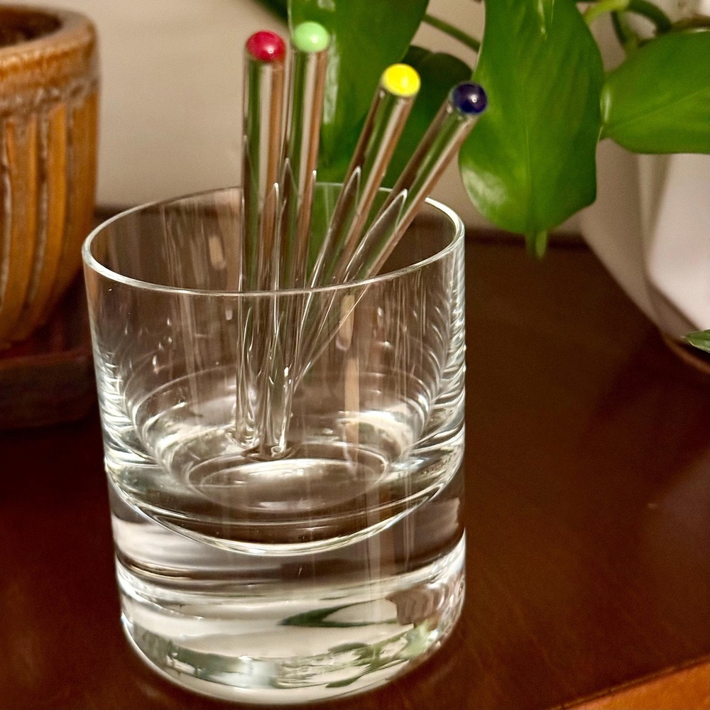 Vintage Glass Swizzle Sticks | Mid-Century Cocktail Stirrers Set (Set of 4)